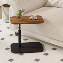 Hinsinc Adjustable C-Shaped Sofa Side End Table Coffee Laptop Table Bedroom in Brown - thumbnail 3