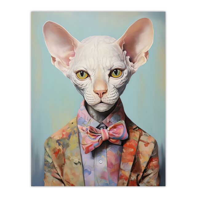 "Artery8 Wall Art Print Stylish Sphynx Cat Oil Painting Pastel Colour Pet Portrait in Suit & Bow Tie Poster - Size: W18"" x H24""" - image 1