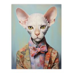 "Artery8 Wall Art Print Stylish Sphynx Cat Oil Painting Pastel Colour Pet Portrait in Suit & Bow Tie Poster - Size: W18"" x H24""" - thumbnail 1