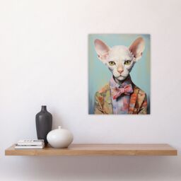 "Artery8 Wall Art Print Stylish Sphynx Cat Oil Painting Pastel Colour Pet Portrait in Suit & Bow Tie Poster - Size: W18"" x H24""" - thumbnail 4