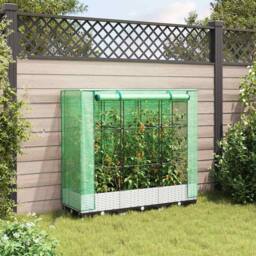 Berkfield Home Raised Bed with Greenhouse Cover Rattan Look 120x40x123 cm in White - Size: 120 x 40 x 123 cm