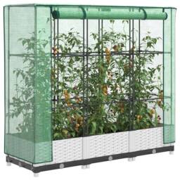 Berkfield Home Raised Bed with Greenhouse Cover Rattan Look 120x40x123 cm in White - Size: 120 x 40 x 123 cm - thumbnail 2