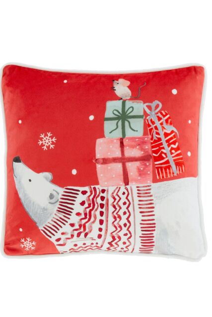 Fusion 'Christmas Woodland Animals' Velvet Filled Cushion in Red - Size: 43 cm x 43 cm - image 1