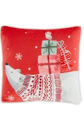 Fusion 'Christmas Woodland Animals' Velvet Filled Cushion in Red - Size: 43 cm x 43 cm - thumbnail 1