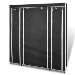 Berkfield Home Durable Fabric Wardrobe with Compartments & Rods 45x150x176 cm Black - Size: 45 x 150 x 176 cm - thumbnail 1