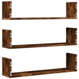 Berkfield Home Wall Shelves 3 pcs Smoked Oak 80x18x18 cm Engineered Wood in Brown - Size: 80 x 18 x 18 cm - thumbnail 6