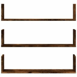 Berkfield Home Wall Shelves 3 pcs Smoked Oak 80x18x18 cm Engineered Wood in Brown - Size: 80 x 18 x 18 cm - thumbnail 4