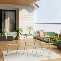 London Boutique 3PCS Foldable Bistro Set Patio Table & 2 Chairs Garden Furniture Set in Green - thumbnail 2