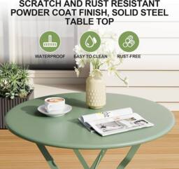 London Boutique 3PCS Foldable Bistro Set Patio Table & 2 Chairs Garden Furniture Set in Green - thumbnail 4