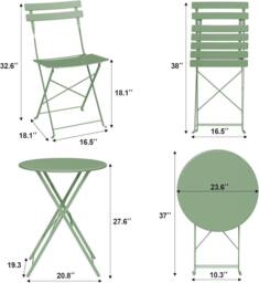 London Boutique 3PCS Foldable Bistro Set Patio Table & 2 Chairs Garden Furniture Set in Green - thumbnail 7
