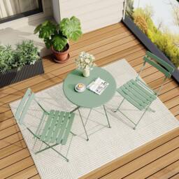 London Boutique 3PCS Foldable Bistro Set Patio Table & 2 Chairs Garden Furniture Set in Green - thumbnail 1