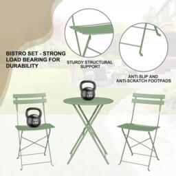 London Boutique 3PCS Foldable Bistro Set Patio Table & 2 Chairs Garden Furniture Set in Green - thumbnail 5