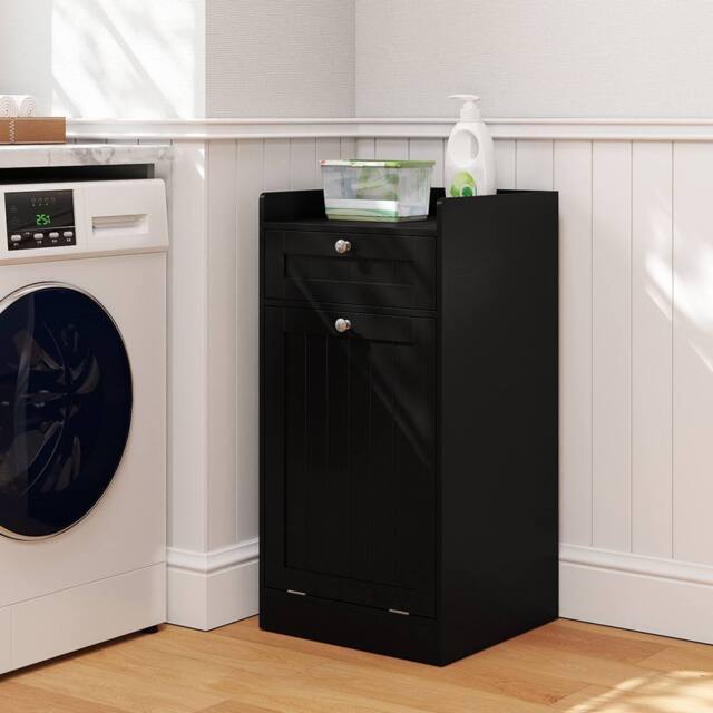 Costway Bathroom Storage Cabinet Tilt-Out Laundry Cabinet w/ Drawer in Black - image 1
