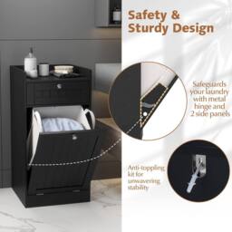 Costway Bathroom Storage Cabinet Tilt-Out Laundry Cabinet w/ Drawer in Black - thumbnail 9