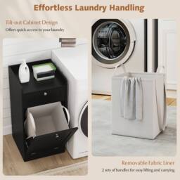 Costway Bathroom Storage Cabinet Tilt-Out Laundry Cabinet w/ Drawer in Black - thumbnail 8