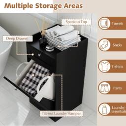 Costway Bathroom Storage Cabinet Tilt-Out Laundry Cabinet w/ Drawer in Black - thumbnail 7