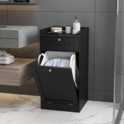 Costway Bathroom Storage Cabinet Tilt-Out Laundry Cabinet w/ Drawer in Black - thumbnail 4