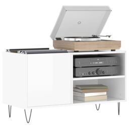 Berkfield Home Record Cabinet High Gloss White 85x38x48 cm Engineered Wood - Size: 85 x 38 x 48 cm - thumbnail 3