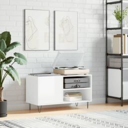 Berkfield Home Record Cabinet High Gloss White 85x38x48 cm Engineered Wood - Size: 85 x 38 x 48 cm