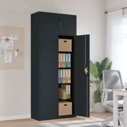 Berkfield Home File Cabinet Anthracite 90x40x220 cm Steel in Black - Size: 90 x 40 x 220 cm - thumbnail 1