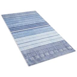 Wyld and Coco Blue Viscose-Cotton Rug 80 x 150 cm Handwoven Striped Geometric - Size: 80 cm x 150 cm - thumbnail 3
