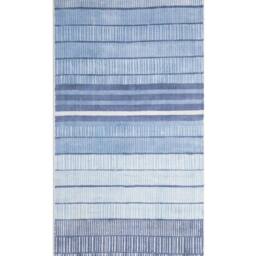 Wyld and Coco Blue Viscose-Cotton Rug 80 x 150 cm Handwoven Striped Geometric - Size: 80 cm x 150 cm - thumbnail 2