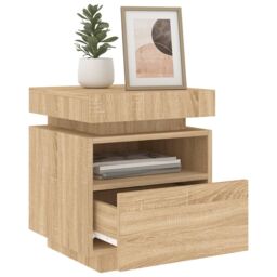 Berkfield Home Bedside Cabinet with LED Lights Sonoma Oak 40x39x48.5 cm in Brown - thumbnail 4