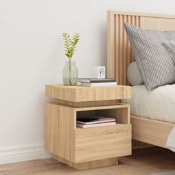 Berkfield Home Bedside Cabinet with LED Lights Sonoma Oak 40x39x48.5 cm in Brown - thumbnail 3