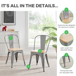 FurnitureboxUK 4 Seater Wood Dining Table - Cotswold 'Oak' Herringbone Dining Table & 4 White Colton Wooden Seat Metal Chairs in Grey - thumbnail 5