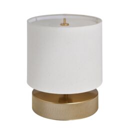 Industville Knurled Round Table Lamp - Brass - Drum - Natural Cotton in Metallic Gold - Size: Medium