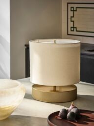 Industville Knurled Round Table Lamp - Brass - Drum - Natural Cotton in Metallic Gold - Size: Medium - thumbnail 2