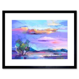 "Artery8 Wall Art Print Abstract Sunset on Meadow Art Framed 9x7 inch in Black - Size: W7"" x H9""" - thumbnail 1