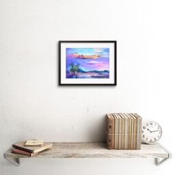 "Artery8 Wall Art Print Abstract Sunset on Meadow Art Framed 9x7 inch in Black - Size: W7"" x H9""" - thumbnail 2