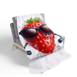 Warren Reed - Designer Strawberry In Glasses Sherpa Blanket - Size: Large - thumbnail 2