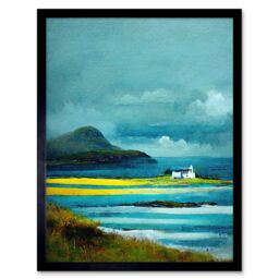 "Artery8 Wall Art Print Isle Harris White Crofters Cottage Scotland Seascape Art Framed in Black - Size: W12"" x H16""" - thumbnail 1
