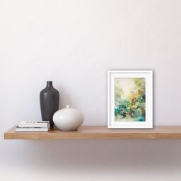 "Artery8 Wall Art Print Wild Plant Flora in Teal Blue & Orange Modern Watercolour Painting Artwork Framed 9X7 Inch in White - Size: W7"" x H9""" - thumbnail 2