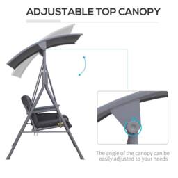 OUTSUNNY 2 Person Covered Patio Swing with Pivot Table & Storage Console in Grey - thumbnail 4