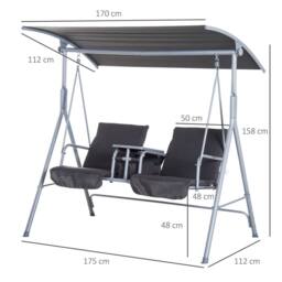 OUTSUNNY 2 Person Covered Patio Swing with Pivot Table & Storage Console in Grey - thumbnail 3