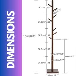 FURNOS Wooden Square Base Coat Stand With 8 Hooks Brown - thumbnail 6