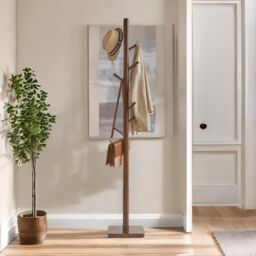 FURNOS Wooden Square Base Coat Stand With 8 Hooks Brown - thumbnail 3