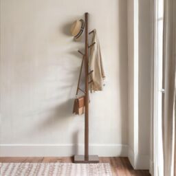 FURNOS Wooden Square Base Coat Stand With 8 Hooks Brown