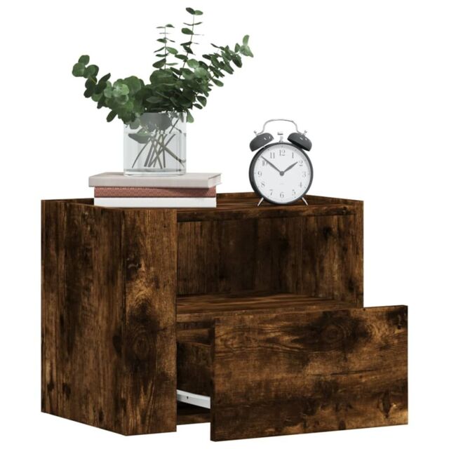 Berkfield Home Wall-mounted Bedside Cabinet Smoked Oak 45x30x35 cm in Brown - Size: 45 x 30 x 35 cm - image 1