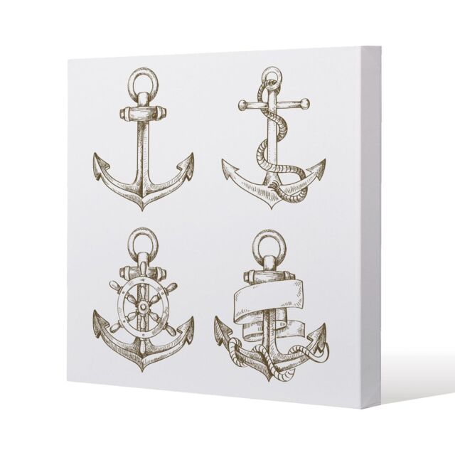 Benjamin Tate Design Drawn Anchors (Canvas Print) / 90 x 90 x 4cm in Natural - Size: 90 x 90 x 4 cm - image 1
