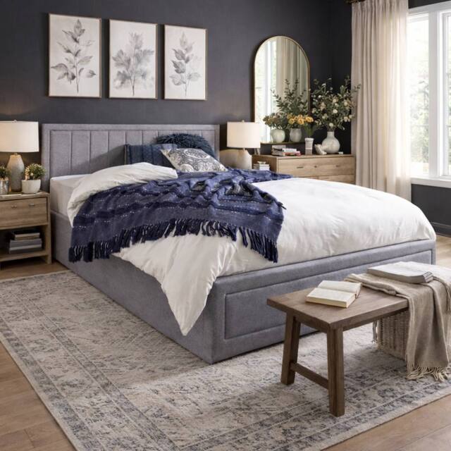Aspire Camden Grey Linen Ottoman Storage Bed Quilted End Lift - Size: Double - image 1