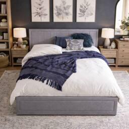Aspire Camden Grey Linen Ottoman Storage Bed Quilted End Lift - Size: Double - thumbnail 3