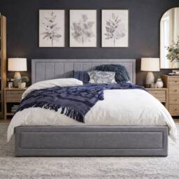 Aspire Camden Grey Linen Ottoman Storage Bed Quilted End Lift - Size: Double - thumbnail 2