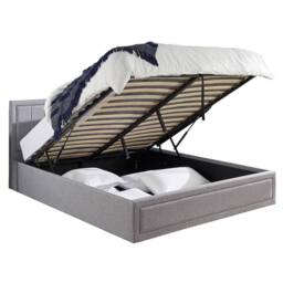 Aspire Camden Grey Linen Ottoman Storage Bed Quilted End Lift - Size: Double - thumbnail 4