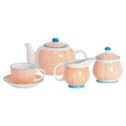 Nicola Spring 15 Piece Hand-Printed Tea Set in Orange - thumbnail 1