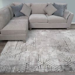 Kukoon Grey Gold Distressed Abstract Geometric Motif Rug - Size: 60 cm x 240 cm - thumbnail 2