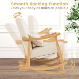 Gymax Rocking Chair With Pillow Upholstered Lounge Chair for Living Room in Beige - thumbnail 4
